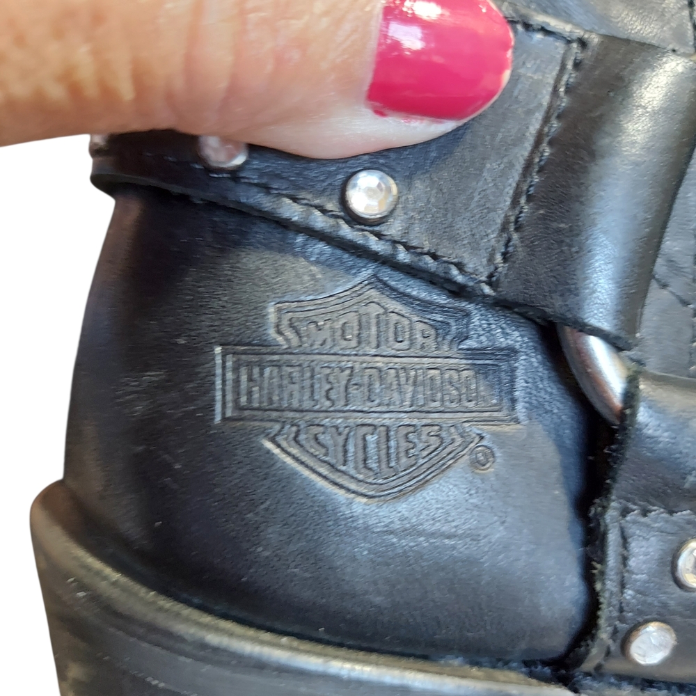 Harley-Davidson Studded Harness Motorcycle Boots Black Leather Mid Calf 7 - Picture 8 of 10